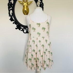 Others Follow Peach Colored Palm Print Baby Doll Style Dress
